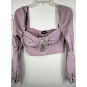 Y2K Corset‎ Top Puff Sleeves Crop Women's 4 Purple Coquette Dainty Peasant Fairy
